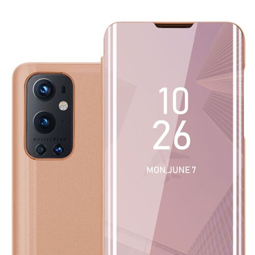 Coque pour OnePlus 9 PRO en KUNZIT ROSE Clear View Housse de protection Étui de protection miroir avec fonction de support Protection à 360 degrés