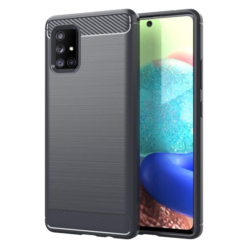 Coque pour Samsung Galaxy A71 4G en BRUSHED GRIS Housse de protection Étui en silicone TPU flexible, aspect inox et fibre de carbone