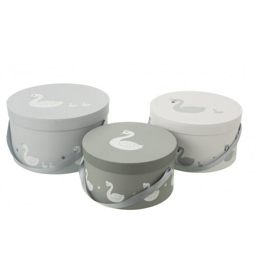 Boîtes cygne en papier blanc et gris - Lot de 3
