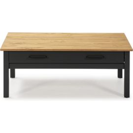 Table Basse 1 Tiroir Effet En Pin Massif / Bleu 100 Cm