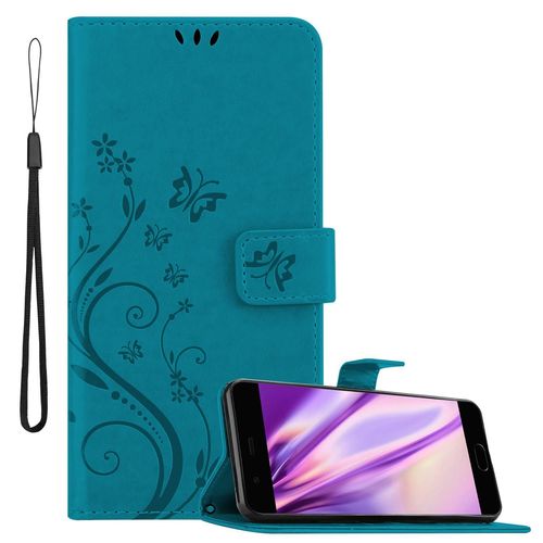 Cadorabo Housse Compatible Avec Huawei P10 Plus En Bleu Floral - Étui De Protection Au Design Floral Avec Fermeture Magnétique, Fonction De Support Et Emplacements Pour Cartes