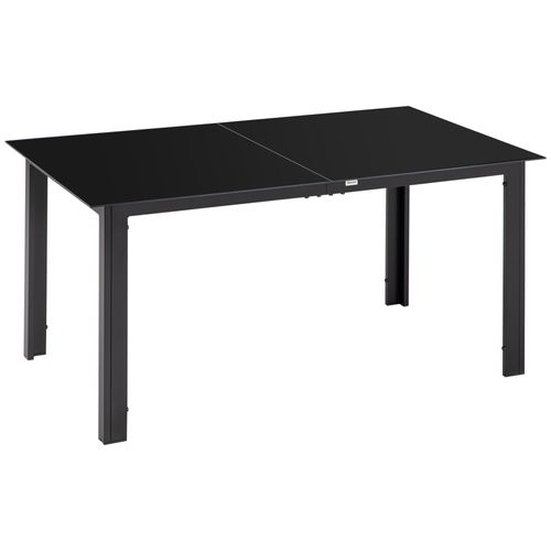 Table De Jardin 6 Personnes 150l X 90l X 74h Cm Alu. Verre Trempé Noir