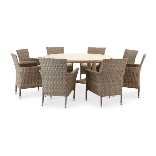 Ensemble Jardin Table Ronde Bois 150 Et 8 Chaises