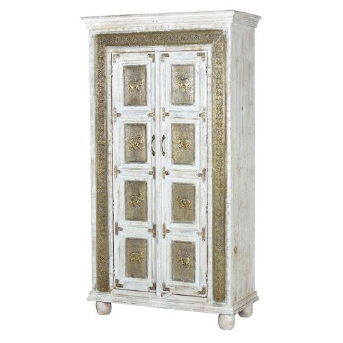 Armoire En Manguier Blanc Vieilli Craquelé.