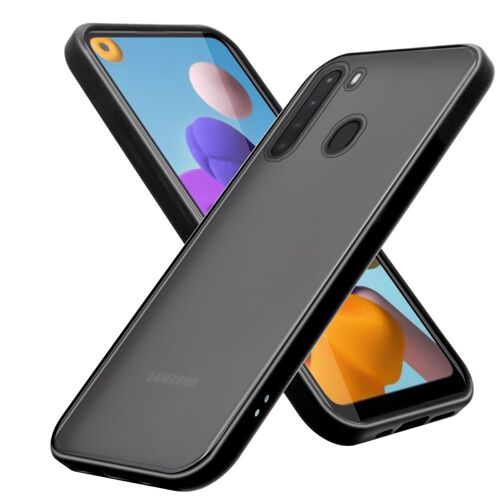 Cadorabo Housse compatible avec Samsung Galaxy A21 en MAT NOIR - Étui de protection hybride avec intérieur en silicone TPU et dos en plastique mat
