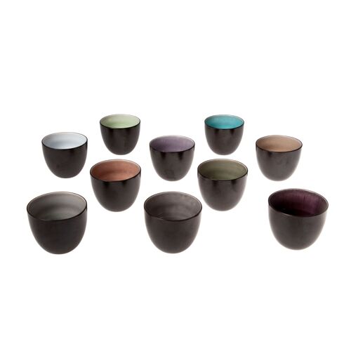 Lot De 10 Tasses Ovales En Grès, Multicolore, D7xh6 Cm
