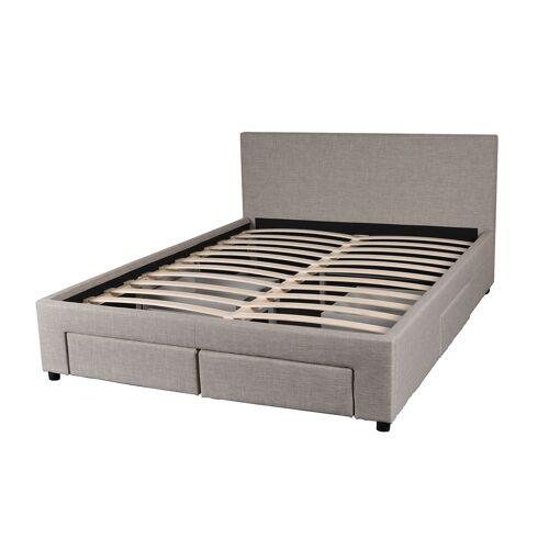 Lit 140x190 sommier inclus 4 tiroirs Côme Girs clair stratifiés gris