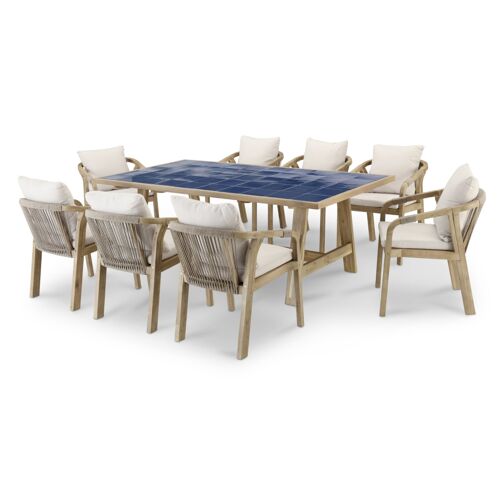 Ensemble De Table En Bois Bleu Et Céramique Et 8 Chaises