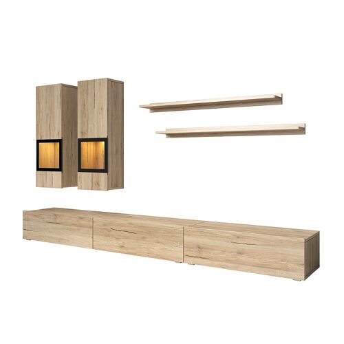 Mur Tv 5 Pièces Avec Led Stratifiés Naturel