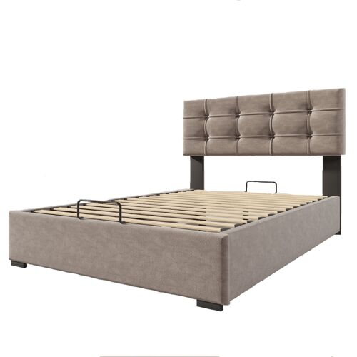 Lit rembourré avec rangement cadre en métal velours gris 90x200cm
