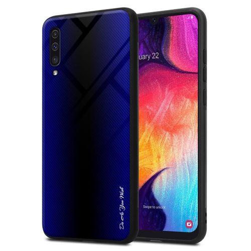 Cadorabo Housse Compatible Avec Samsung Galaxy A50 4g / A50s / A30s - Aspect Rayé En Cobalt Violet - Coque De Protection En Silicone Tpu Et Dos En Verre Trempé