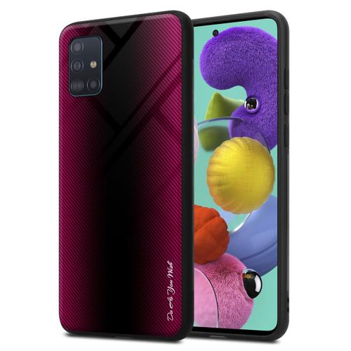 Coque Pour Samsung Galaxy A51 4g / M40s Aspect Rayé En Cramin Rose Housse De Protection Étui En Silicone Tpu Et Dos En Verre Trempé