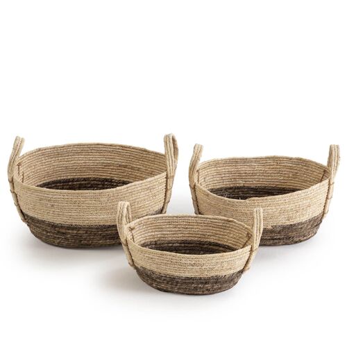 Set de 3 paniers fibre naturelle, blanc/marron