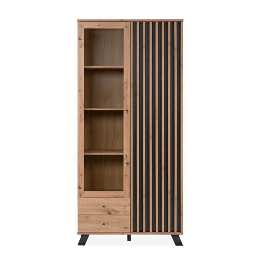 Vaisselier 2 portes et 2 tiroirs effet bois - L92 x H198 cm