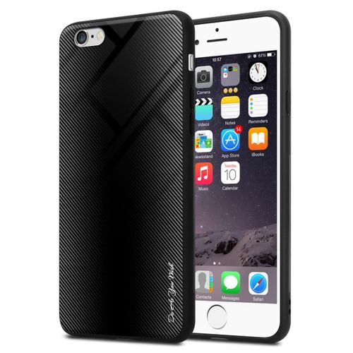 Cadorabo Housse Compatible Avec Apple Iphone 6 / 6s - Aspect Rayé En Opale Noir - Coque De Protection En Silicone Tpu Et Dos En Verre Trempé