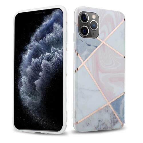 Coque pour Apple iPhone 11 PRO MAX en Marbre Or Blanc Rose No. 9 Housse de protection Étui en silicone TPU avec motif mosaïque