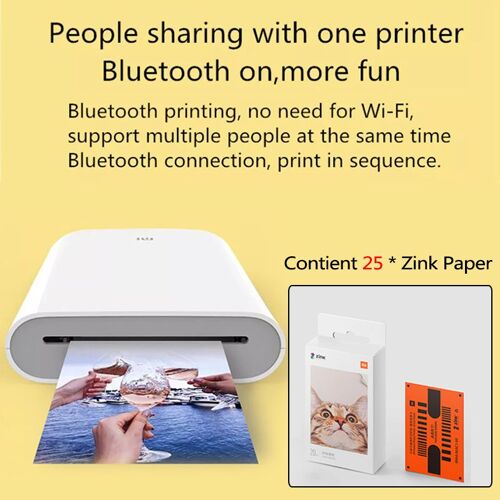 Xiaomi Imprimante Photo, 25*Zink Paper, Bluetooth 5.0, Technologie d'Impression sans Encre Zink, 5*7