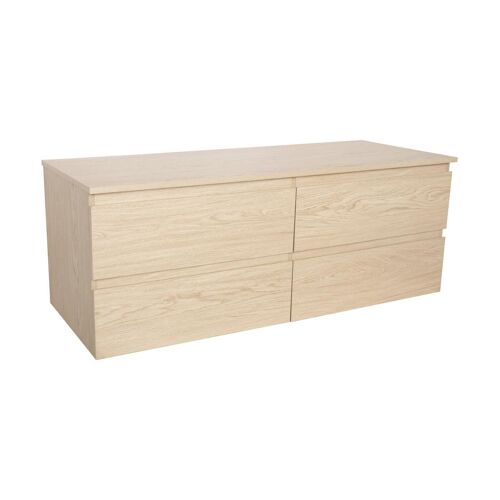 Meuble double vasque 120cm avec plan bois Décor chêne