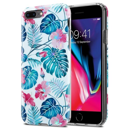 Cadorabo Housse compatible avec Apple iPhone 7 PLUS / 7S PLUS / 8 PLUS avec FEUILLES DE TORTUE - Étui de protection en silicone TPU avec motif floral