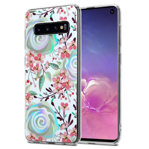 Cadorabo Housse compatible avec Samsung Galaxy S10 4G avec FLEURS DE PÊCHE - Étui de protection en silicone TPU avec motif floral
