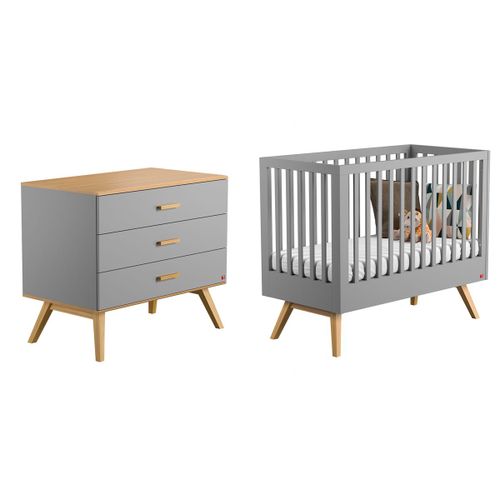 Lit Bébé 60x120 Commode À Langer Gris