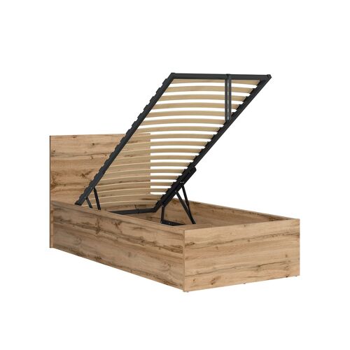 Lit coffre 90x200 sommier inclus panneaux mdf naturel