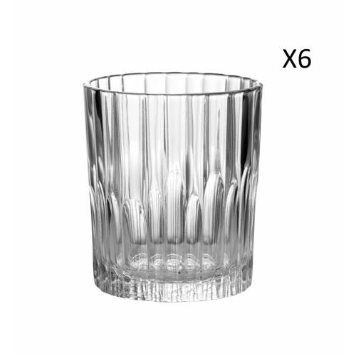 Lot De 6 -Verre À Cocktail Strié Bas 22 Cl En Verre Trempé Transparent
