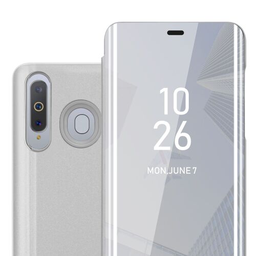 Cadorabo Housse Compatible Avec Samsung Galaxy A8s En Agate Argent - Clear View Étui De Protection Miroir Avec Fonction De Support Protection À 360 Degrés