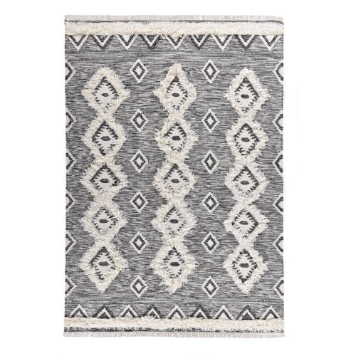 Tapis Bohème Chic Tissé Main Noir / Blanc 170x240 Cm