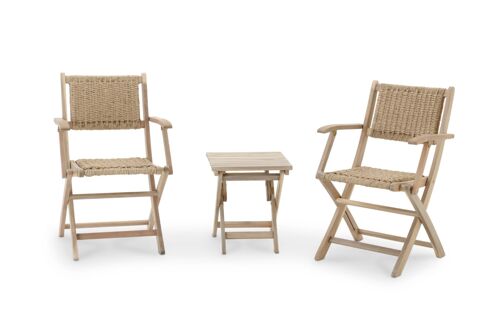Set Balcon Table 40x40x45cm 2 Fauteuils Rotin Synthétique