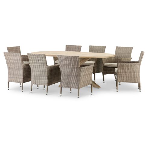 Ensemble De Jardin Table Ovale 220x115 Et 8 Chaises En Rotin Synth