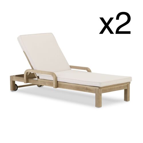 Pack De 2 Chaises Longues Avec Coussin Et Roulettes