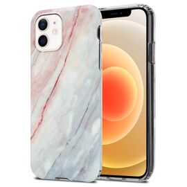 Cadorabo Housse compatible avec Apple iPhone 12 PRO MAX en Marbre Rose Blanc No. 21 - Étui de protection en silicone TPU avec motif mosaïque