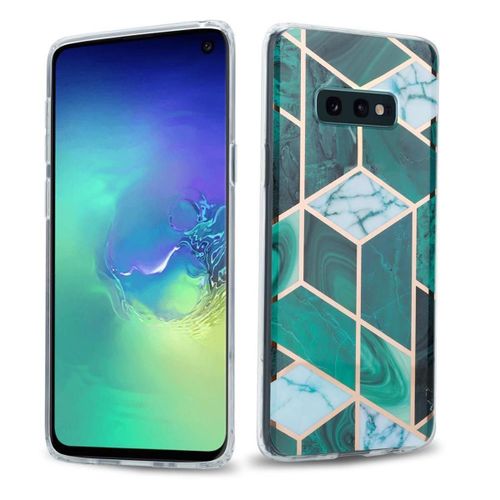 Coque Pour Samsung Galaxy S10 4g En Marbre Or Blanc Vert Foncé No. 6 Housse De Protection Étui En Silicone Tpu Avec Motif Mosaïque