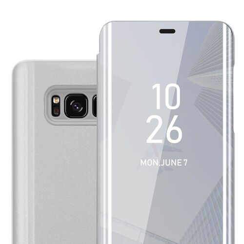 Coque Pour Samsung Galaxy S8 Plus En Agate Argent Clear View Housse De Protection Étui De Protection Miroir Avec Fonction De Support Protection À 360 Degrés