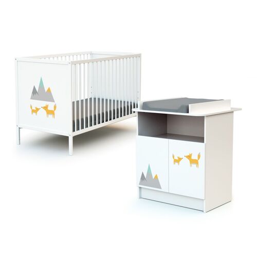 Chambre Bébé Lit Et Commode À Langer En Bois Renard Blanc