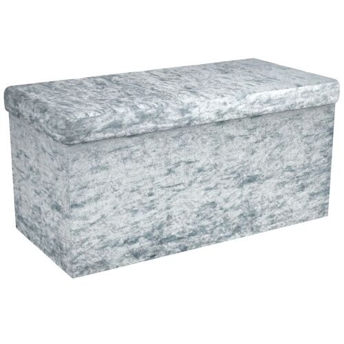 Intirilife Pouf Pliable 76x38x38 Cm En Velours Bleu Gris - Boîte De Rangement Décorative Avec Housse En Velours Pour Gagner De L'espace - Tabouret Coffre Siège