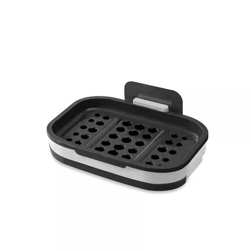 Intirilife Porte-savon 13 x 9 x 2 cm en Gris - Porte-savon mural, avec réserve d'eau, à coller, sans perçage