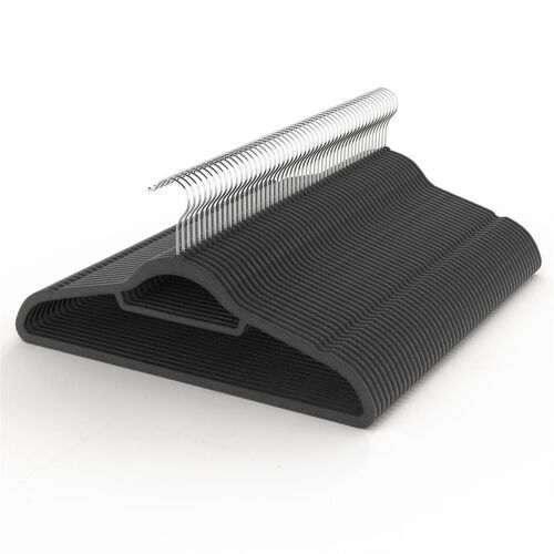 Intirilife Cintres 50x NOIR VELOURS en plastique peu encombrants avec crochets en acier inoxydable pouvant pivoter à 360 degrés et porte-cravates - cintres de vestiaire et pour costumes