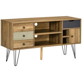 Meuble Tv Industriel Graphique Piètement Épingle Métal Aspect Bois