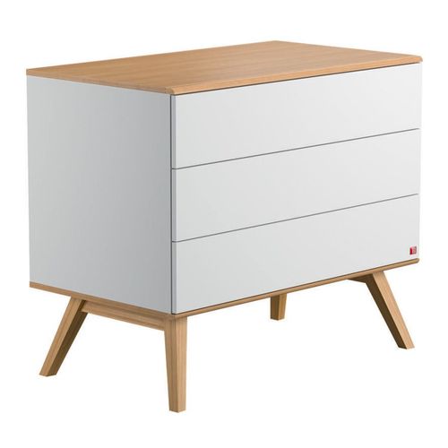 Commode 3 Tiroirs Avec Piétement En Chêne L100 Cm - Blanc