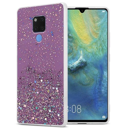 Cadorabo Housse Compatible Avec Huawei Mate 20 En Violet Avec Paillettes - Étui De Protection En Silicone Tpu Flexible Avec Paillettes Scintillantes