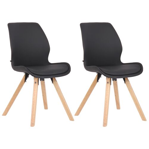 Lot 2 chaises avec pieds en bois assise en similicuir Noir