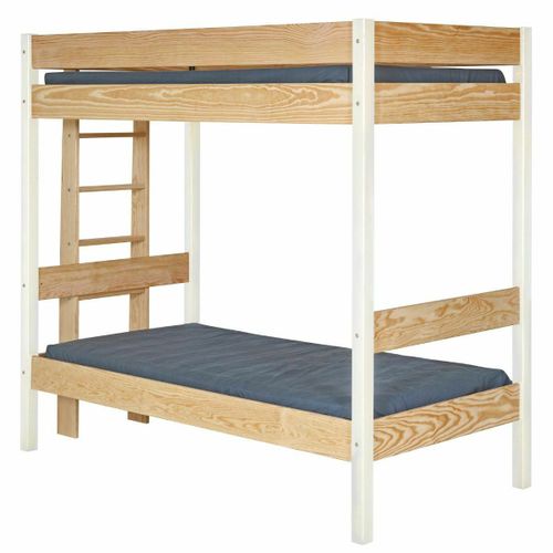 Lit Superposé Bois Massif Blanc Et Bois 90x190 Cm