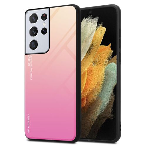 Cadorabo Housse compatible avec Samsung Galaxy S22 ULTRA en JAUNE - ROSE - Coque de protection bicolore en silicone TPU et dos en verre trempé