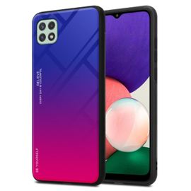 Cadorabo Housse Compatible Avec Samsung Galaxy A22 5g En Violett - Rouge - Coque De Protection Bicolore En Silicone Tpu Et Dos En Verre Trempé