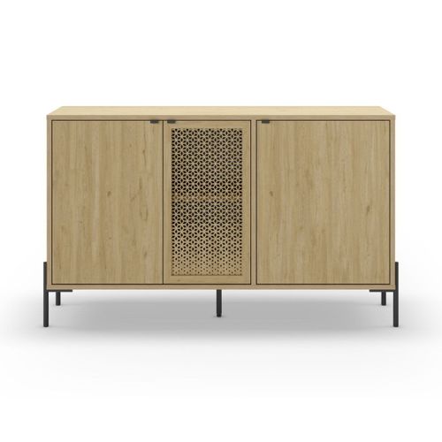Buffet 3 Portes Décor Chêne Et Pieds En Méta - L120 Cm