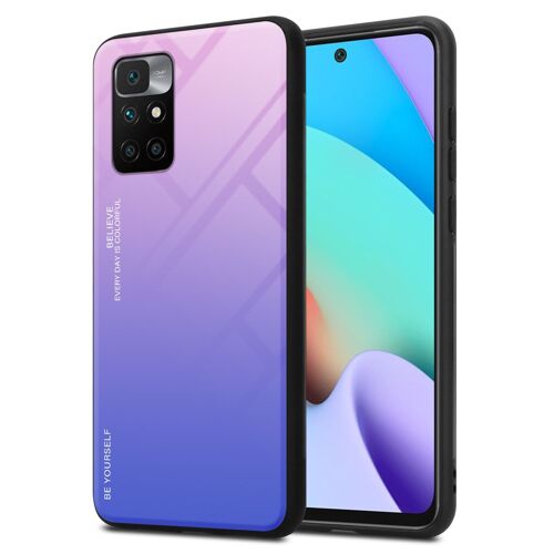 Cadorabo Housse compatible avec Xiaomi RedMi 10 / RedMi NOTE 11 4G en ROSE - BLEU - Coque de protection bicolore en silicone TPU et dos en verre trempé