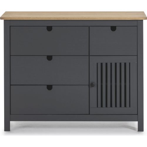 Commode 1 Porte 4 Tiroirs En Pin Massif Gris Anthracite 100 Cm