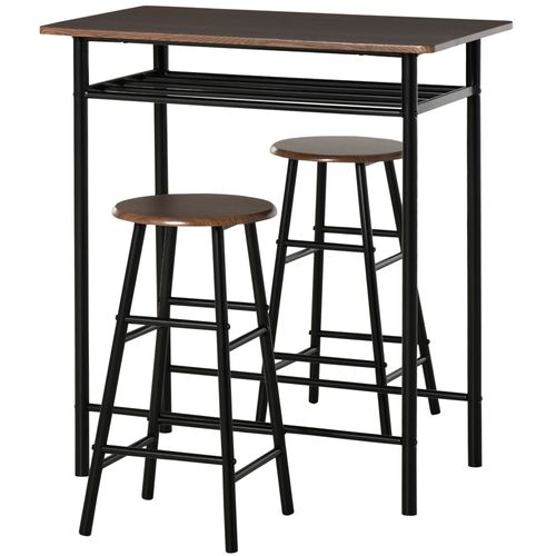 Ensemble Table Bar Style Industriel 2 Tabourets Aspect Bois Métal Noir